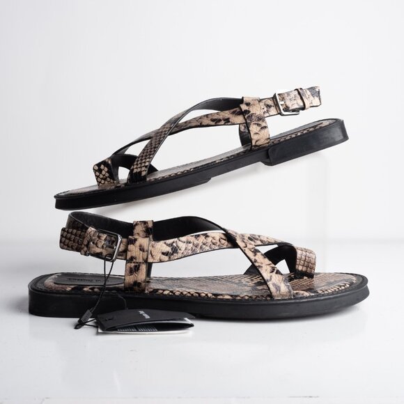 Massimo Dutti Womens Leather Strappy Sandals Animal print Flats US 11 EU 42 New - Picture 2 of 8